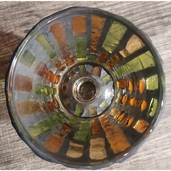 Stained glass wine Glass Chalice Vessel chunky orange green 70s heavy OOAK decor - Picture 5 of 8